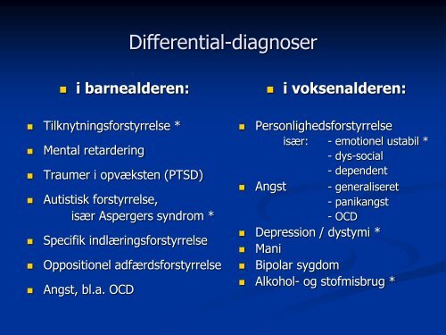 Differentialdiagnoser og comorbiditet ved ADHD hos voksne