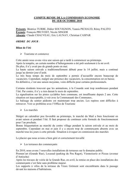 COMPTE RENDU DE LA COMMISSION ECONOMIE ... - La Couarde