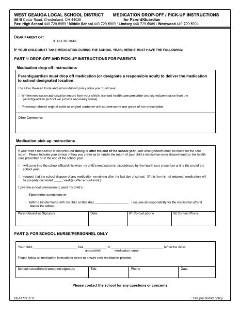 Medication Administration Record - West Geauga Local Schools