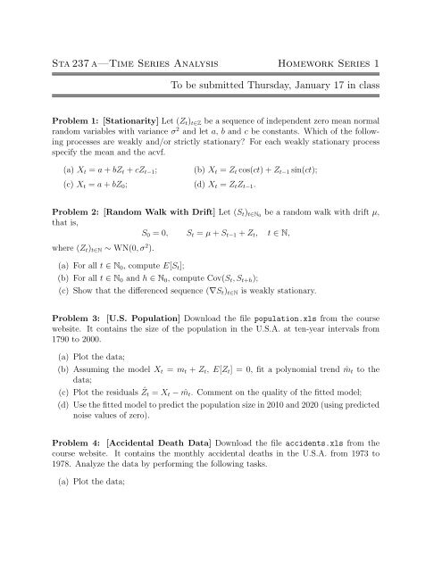 Sta 237 A A Time Series Analysis Homework Series 1 To Be