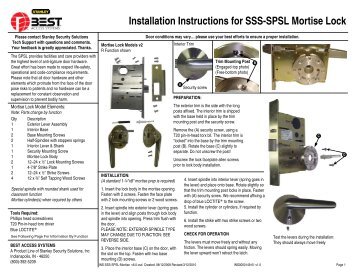Installation Instructions for SSS-SPSL Mortise Lock - Best Access ...