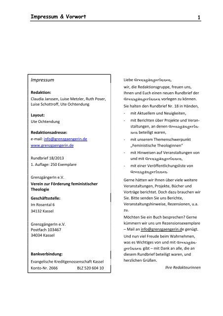 Verein zur FÃ¶rderung feministischer Theologie e.V. RUNDBRIEF NR ...