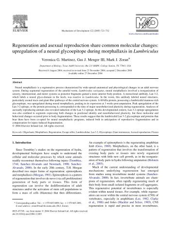 Regeneration and asexual reproduction share common molecular ...