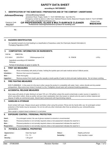 msds3656 - cif professional glass & multi-surface cleaner - JBS Group