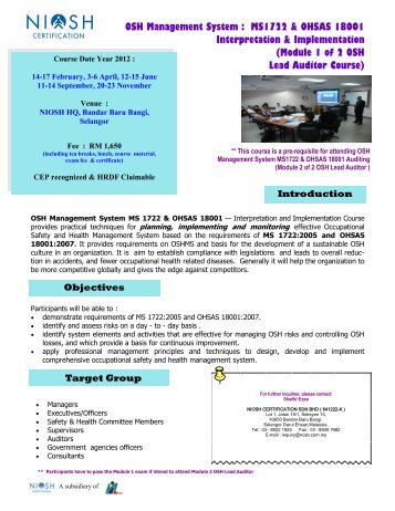 Module 1 of 2 OSH Lead Auditor Course - NIOSH