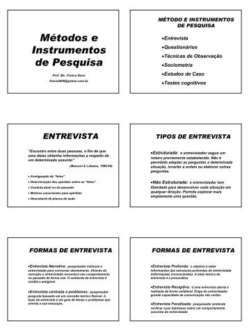 MÃ©todos e Instrumentos de Pesquisa