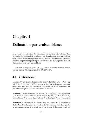 Chapitre 4 Estimation par vraisemblance - ENS de Cachan ...