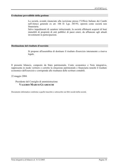 Bilancio 2003 e allegati Acrobat Reader (PDF) - Wgov.org