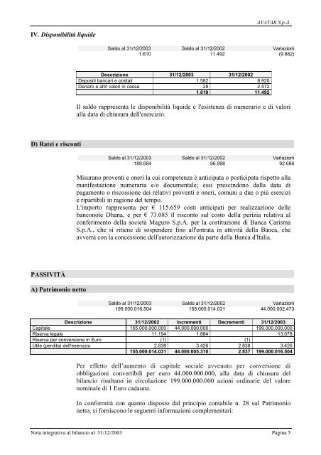 Bilancio 2003 e allegati Acrobat Reader (PDF) - Wgov.org