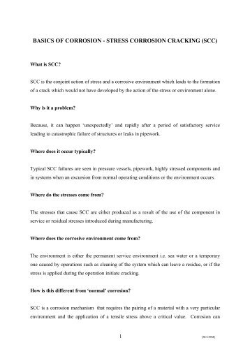 BASICS OF CORROSION - STRESS CORROSION CRACKING (SCC)