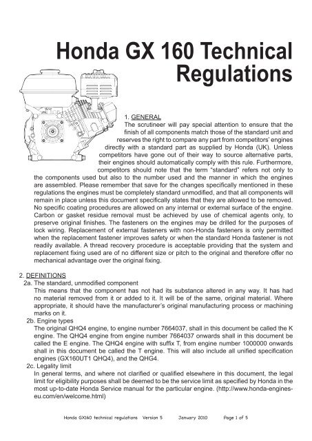Honda GX 160 Technical Regulations - PFi ProKart