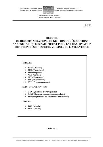 2011 recueil de recommandations de gestion et rÃ©solutions ... - Iccat