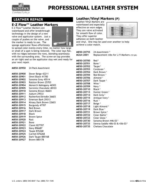 Mohawk Ez Flow Leather Marker Color Chart