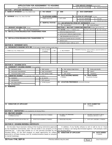 DD Form 1746, Application for Assignment to ... - Air Force Housing