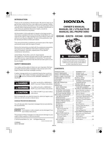 GX240 · GX270 · GX340 · GX390 - Honda Motorcycles