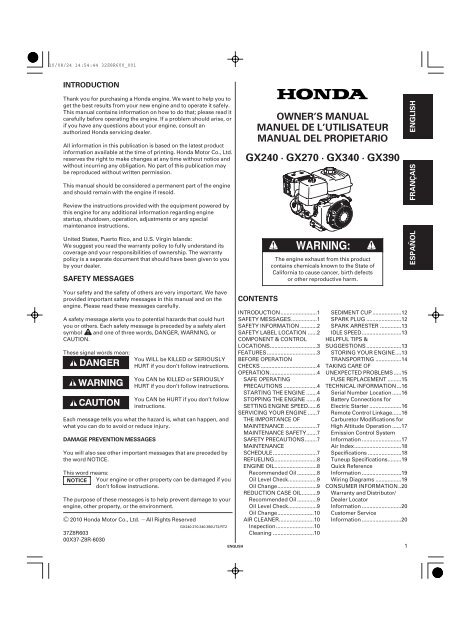 GX240 · GX270 · GX340 · GX390 - Honda Motorcycles