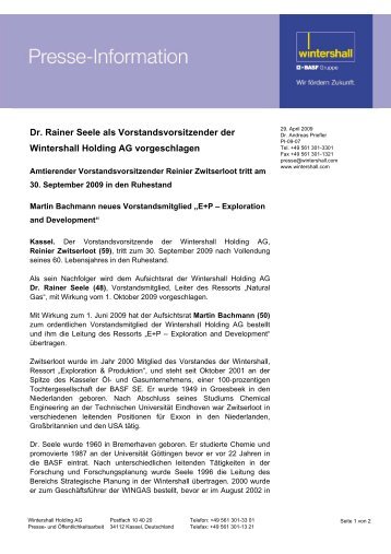 Dr. Rainer Seele als Vorstandsvorsitzender der ... - Wintershall AG