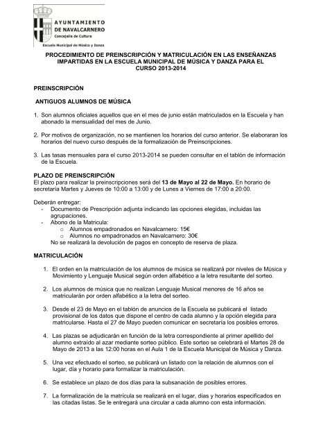documento informativo de matriculación y preinscripción - Escuela ...