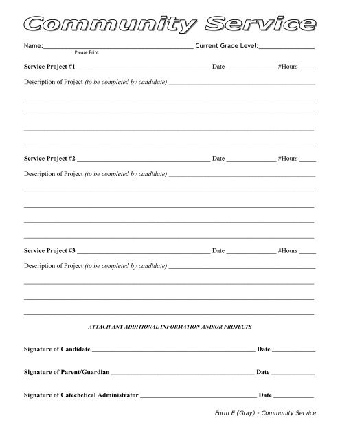Community Service Form - St. Catherine of Sweden Church