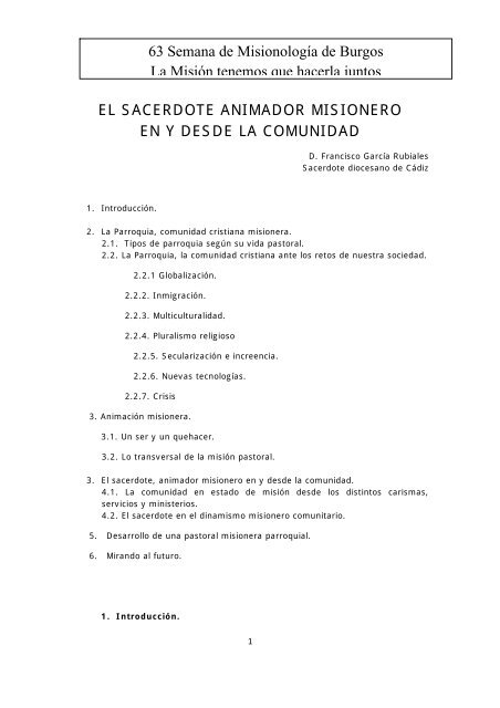 El sacerdote, animador misionero en y desde la parroquia