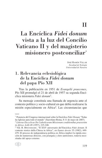 La EncÃ­clica Fidei donum vista a la luz del Concilio Vaticano II y del ...