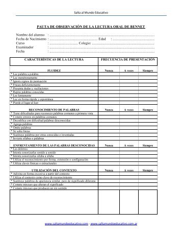 Pauta de Observacion de la Lectura Oral de Bennet