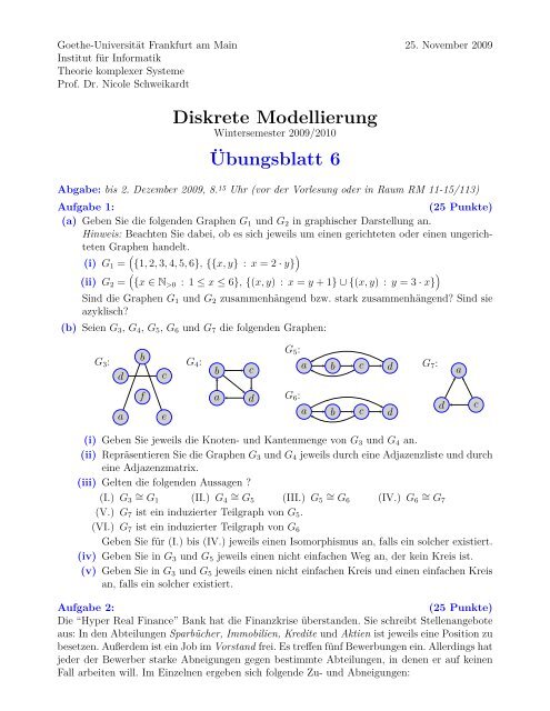 Blatt 6 - Theorie komplexer Systeme - Goethe-Universität
