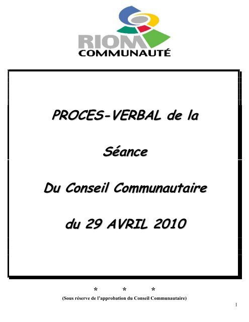 PROCES-VERBAL de la SÃ©ance Du Conseil Communautaire du 29 ...