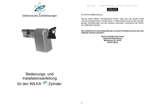 Bedienungs- und Installationsanleitung fÃƒÂ¼r den WILKA -Zylinder