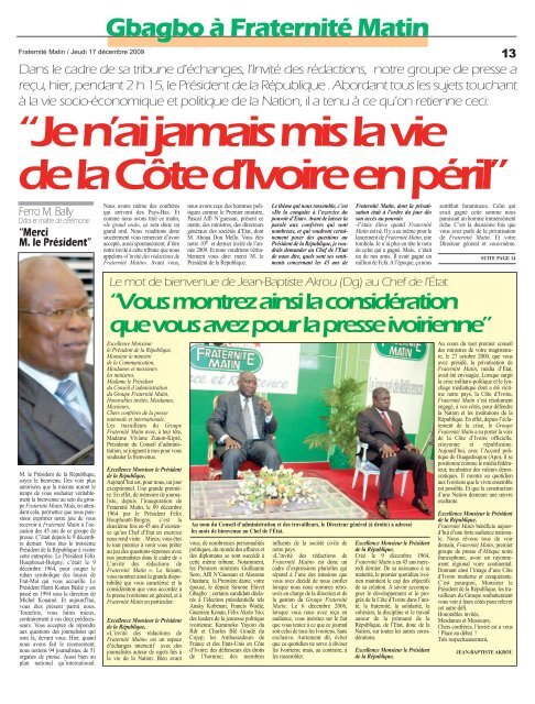 Gbagbo Ã  FraternitÃ© Matin - fratmat.info