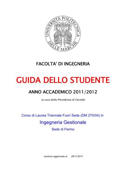 guida - FacoltÃ  di Ingegneria - UniversitÃ  Politecnica delle Marche