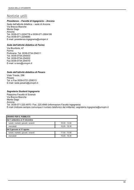 guida - FacoltÃ  di Ingegneria - UniversitÃ  Politecnica delle Marche