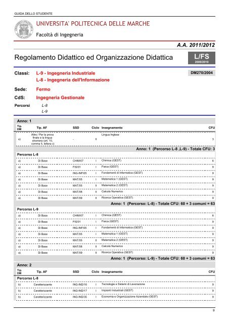 guida - FacoltÃ  di Ingegneria - UniversitÃ  Politecnica delle Marche