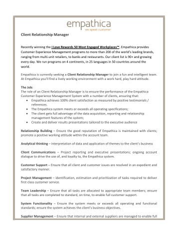 Client Relationship Manager - Empathica