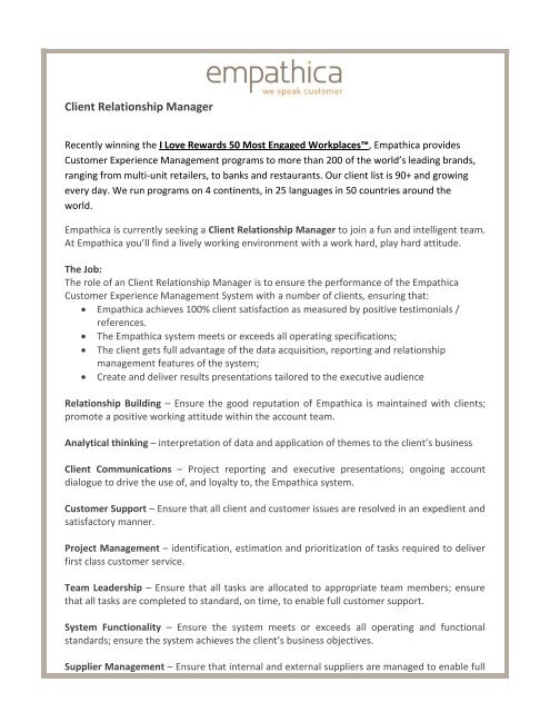 Client Relationship Manager - Empathica