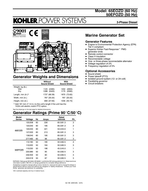 Model: 65EOZD (60 Hz) 50EFOZD (50 Hz) Marine Generator Set ...