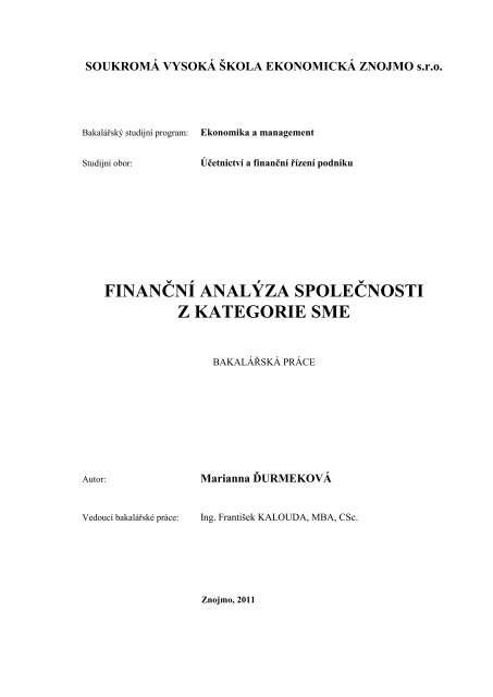 Finanční analýza společnosti z kategorie SME.pdf - Index of ...