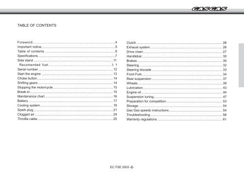 SERVICE MANUAL SERVICE MANUAL - Gas Gas