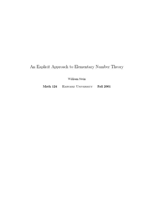 An Explicit Approach To Elementary Number Theory William Stein