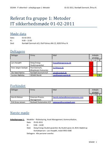 Referat fra gruppe 1: Metoder IT sikkerhedsmøde 01-02-2011