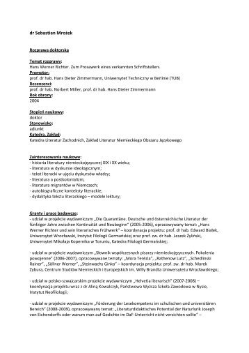 dr Sebastian MroÅ¼ek - Instytut Neofilologii