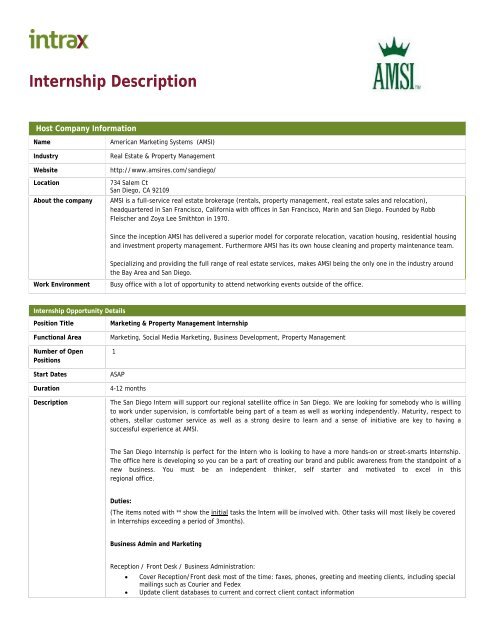Internship Description - Intrax