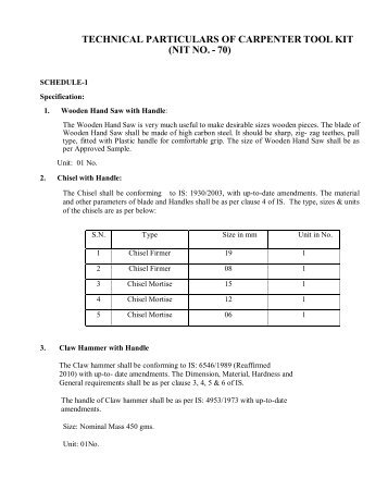 technical particulars of carpenter tool kit - csidc.cgeprocurem...