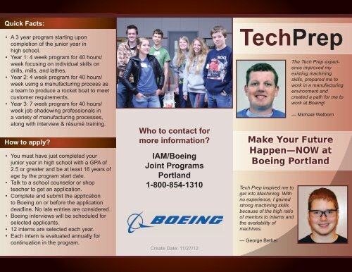 Download the latest TechPrep brochure - IAM/Boeing Joint Programs