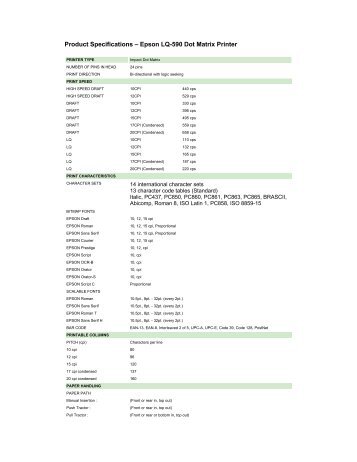 Product Specifications â Epson LQ-590 Dot Matrix Printer