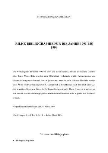 RILKE-BIBLIOGRAPHIE FÃœR DIE JAHRE 1991 BIS 1994