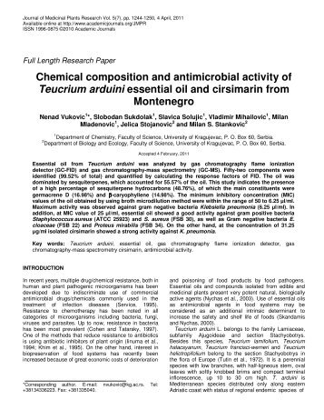 Chemical composition and antimicrobial activity of Teucrium arduini ...