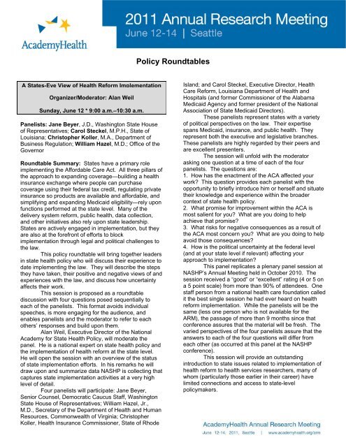 Policy Roundtable Abstracts - AcademyHealth