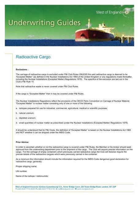 Radioactive Cargo West Of England Ship Owners Mutual Insurance
