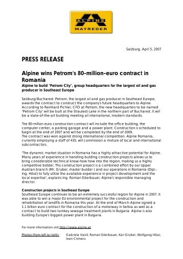 ALPINE wins Petrom's 80-million-euro contract in Romania (PDF)